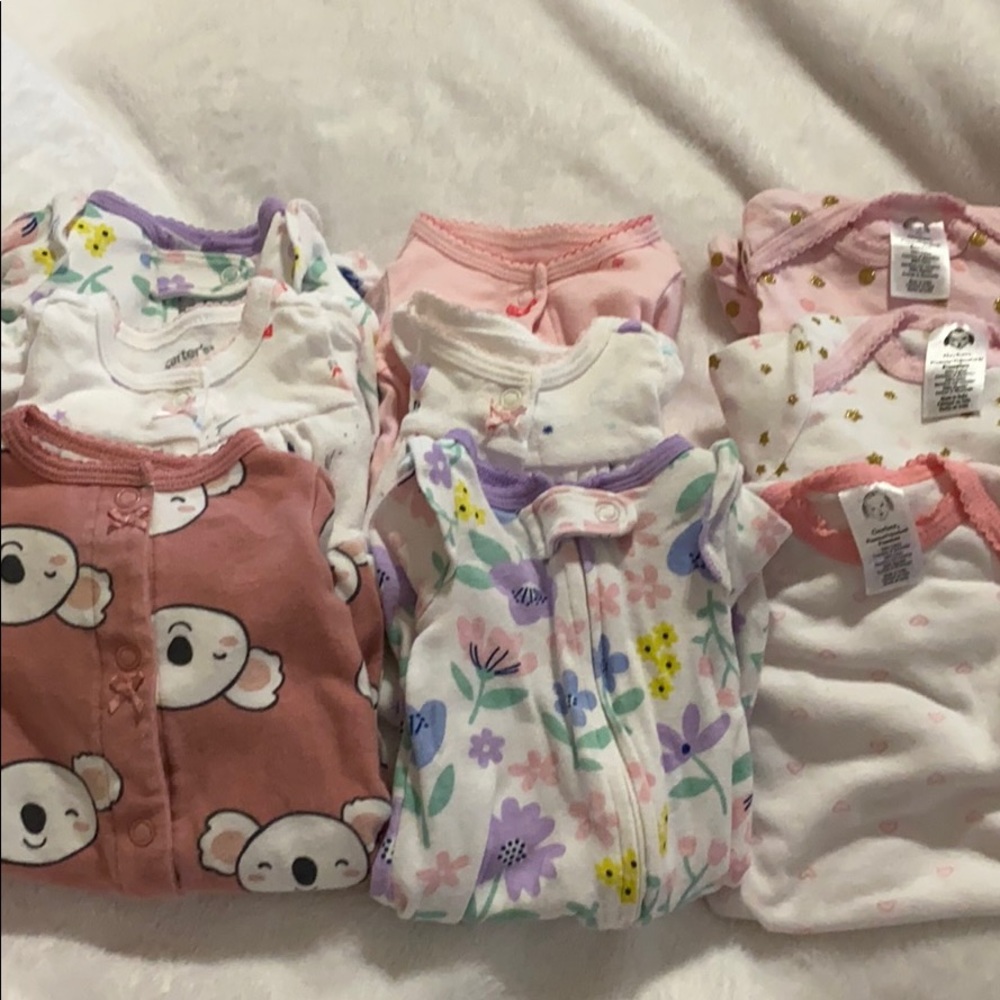 Lot of 9 baby girl preemie pjs